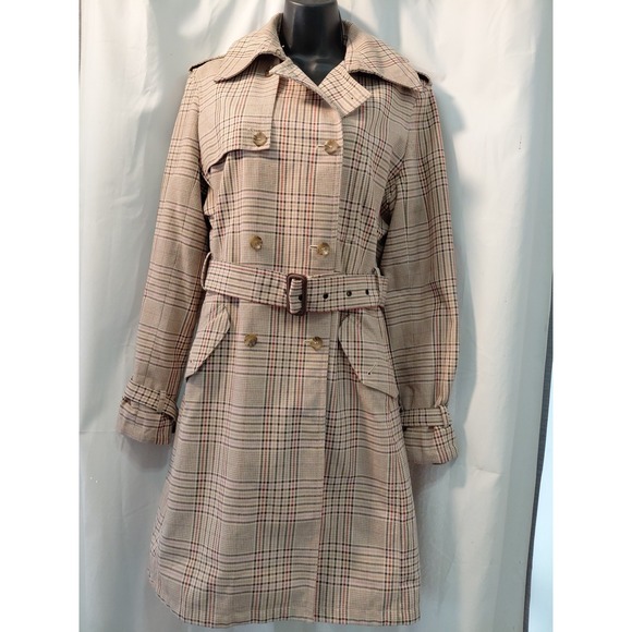 Vintage Y2k Express Design Studio Double Breasted Belted Plaid Trenchcoat Size L - Picture 1 of 11